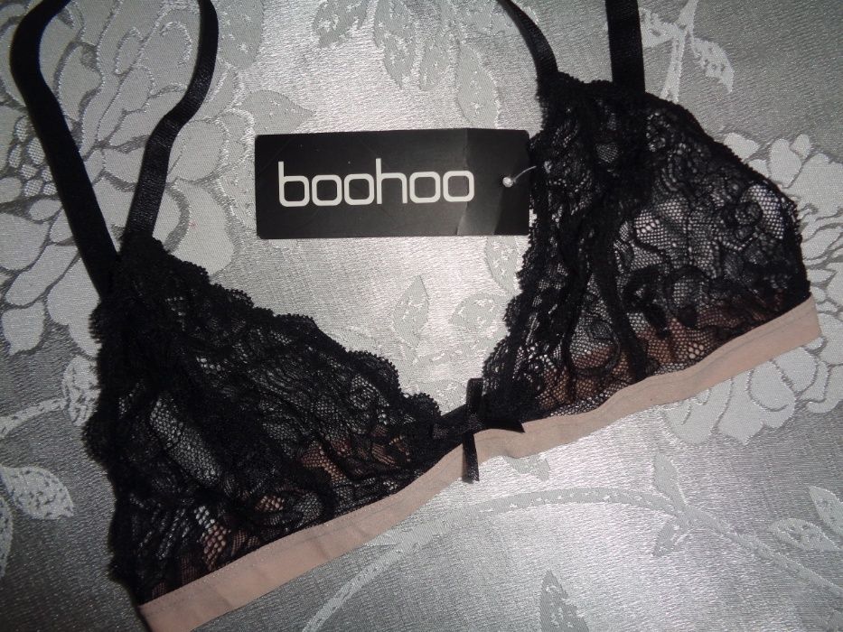 BOOHOO Lace Hollie Bralet NOWY oryg. czarny koronkowy biustonosz M