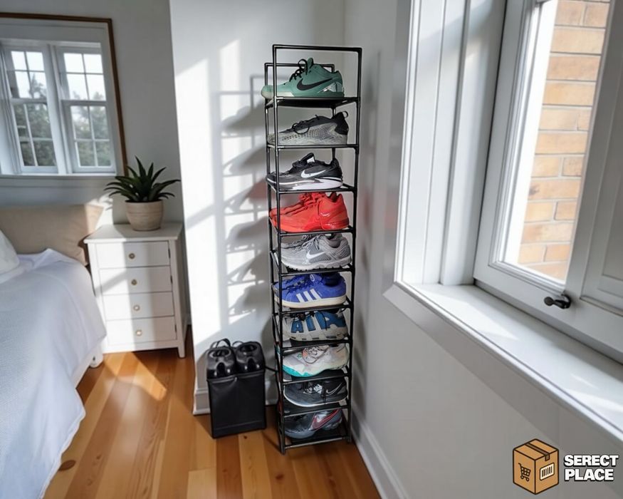 Wąska wysoka szafka/regał/stojak na buty 10-poziomowa – czarna, 173 cm