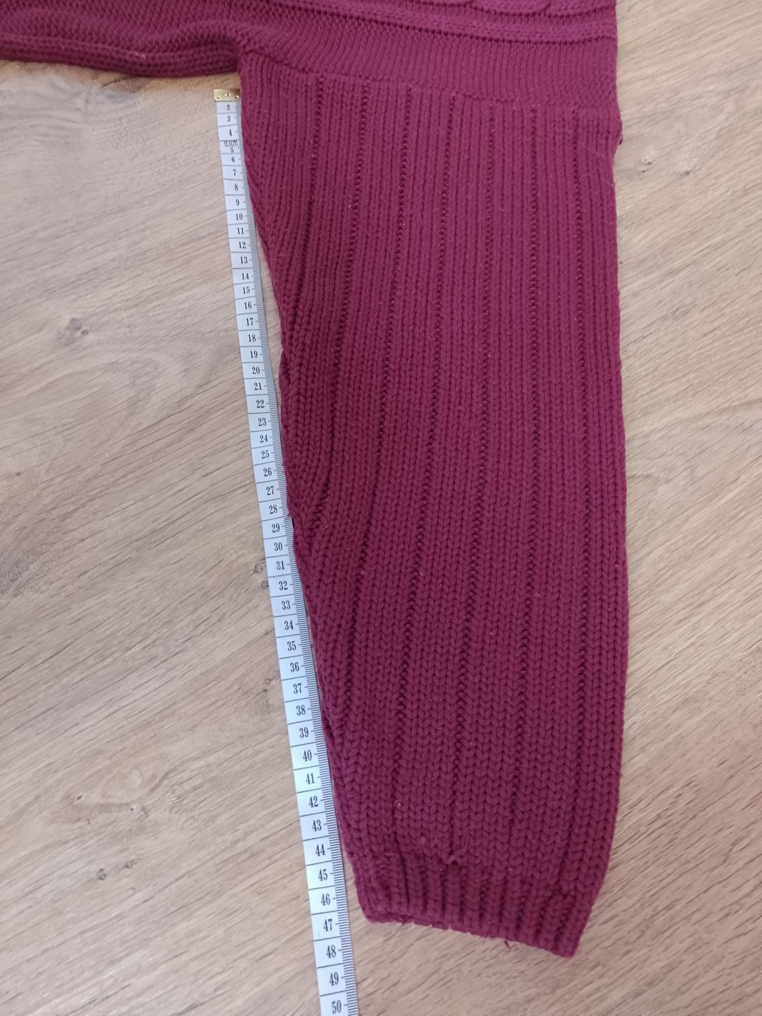 Bordowy sweter XS S gruby splot