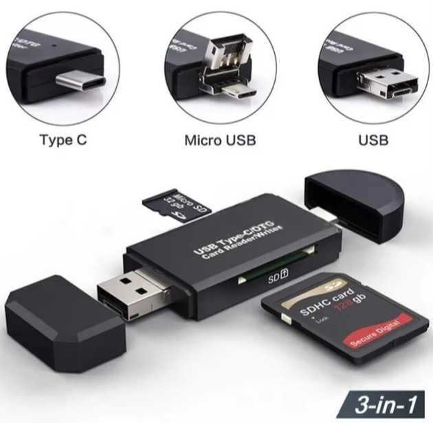 Кардридер Iahead 3 в 1 USB 2.0 OTG MicroUSB - Type C