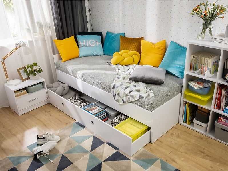 Łóżko Nepo Plus 120x200 białe, z stelażem, bez szuflad, NOWE
