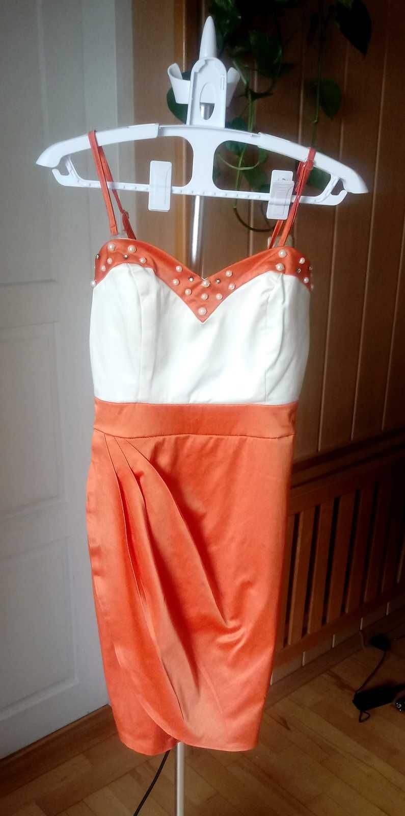 Kremowo-pomarańczowa sukienka M/L