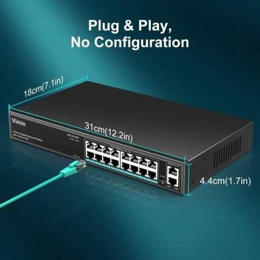 16-portowy przełącznik Gigabit Ethernet VIMIN 2 porty Uplink 1000Mbps