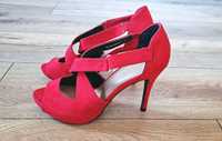 Przepiękne czerwone zamszowe szpilki eleganckie sexi 39 sandałki