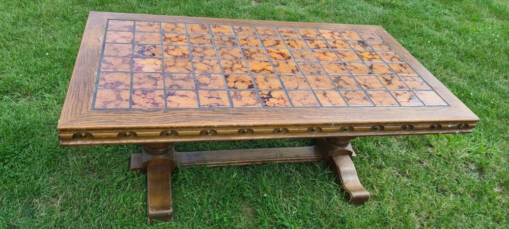 Ława dębowa z kafelakmi