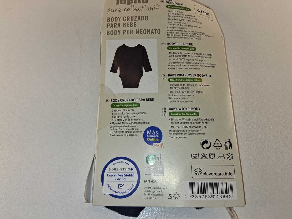 A255 Body Kopertowe Niemowlęce Lupilu Pure Collection Bawełna 62/68