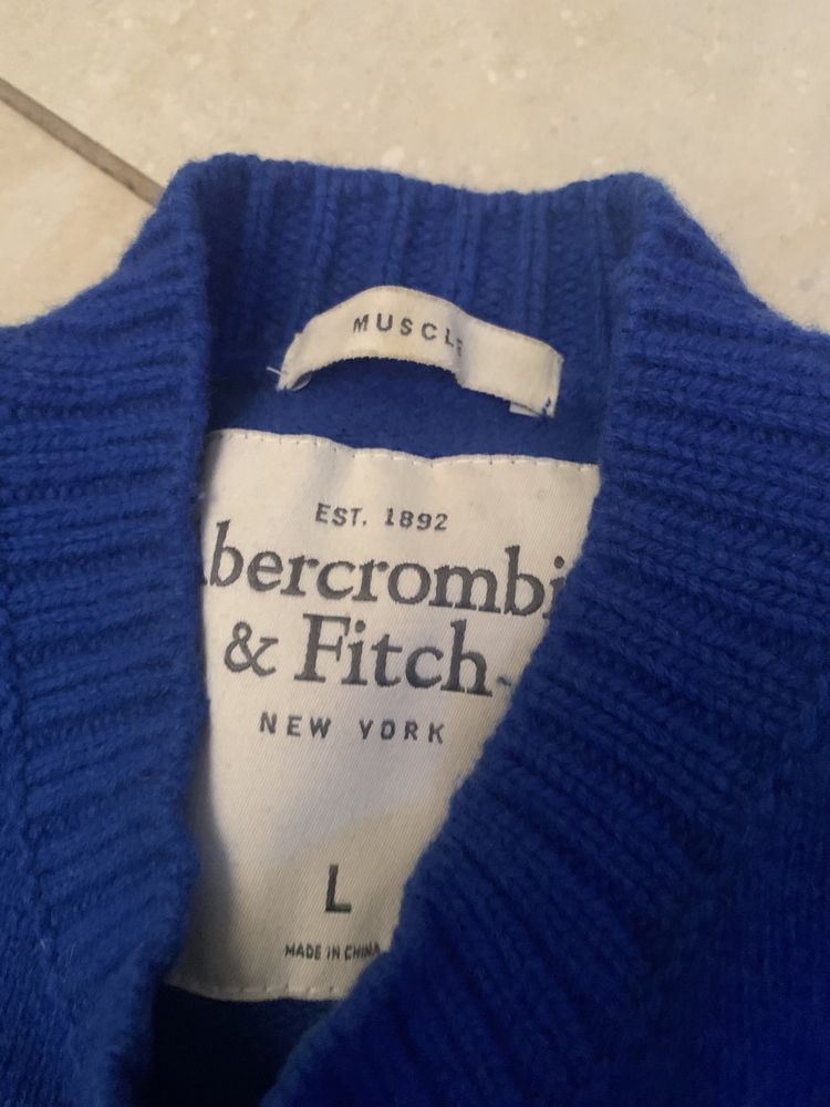 A&F Abercrombie niebieski męski sweter r. M/L , logowany 100% wełna