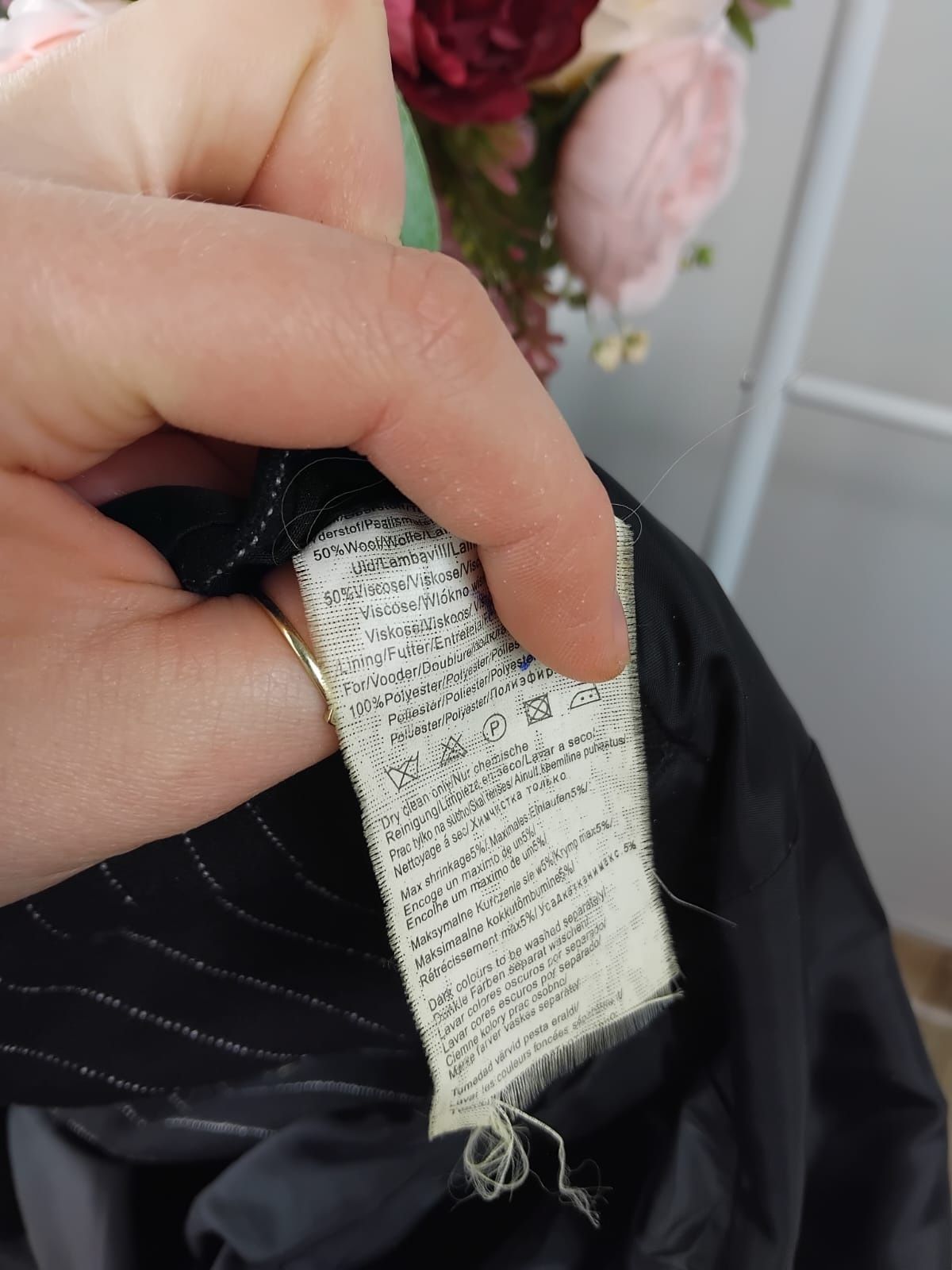 Wełniana marynarka prążkowana żakiet garnitur denim jeans dżins klasyk