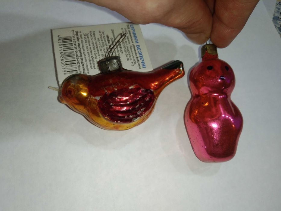 Винтаж 2шт елочная игрушка птичка и медвежонок СССР