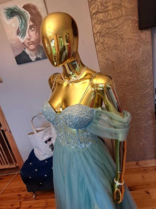 Suknia gorset+tiul lazurowa R36, na studniówkę, bal. Polski producent!