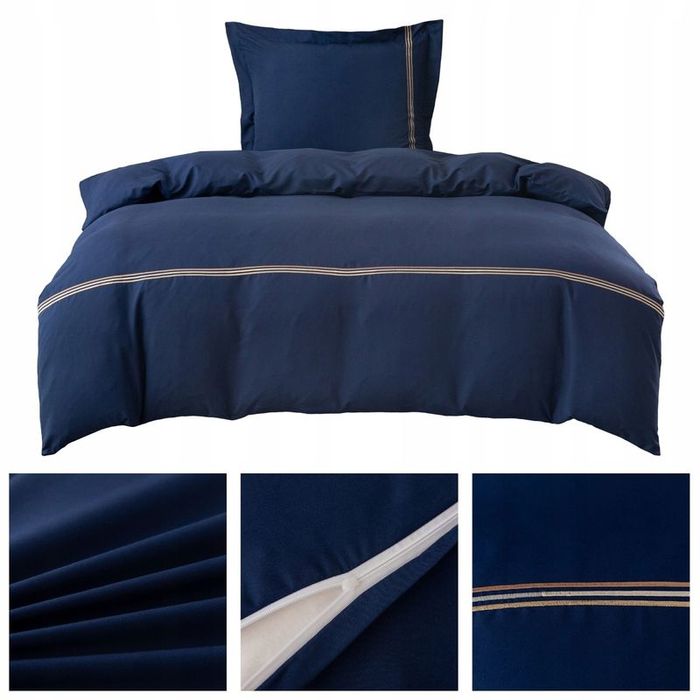 Pościel 140x200/2cz poszewki 70x80 gładka z Haftem Lumera komplet Nieb