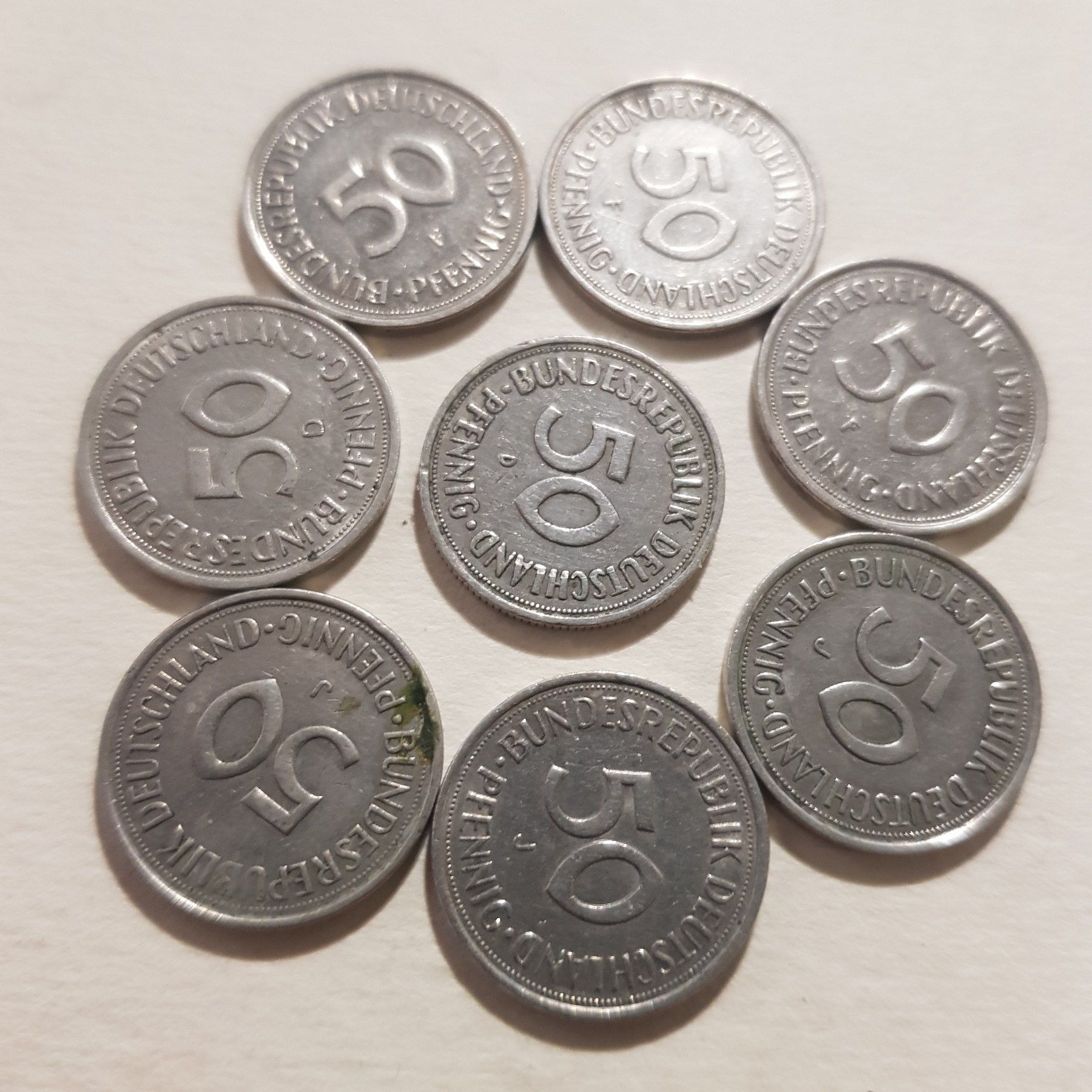 Набор Монет Германии 50 Pfennig, 8 Шт.
