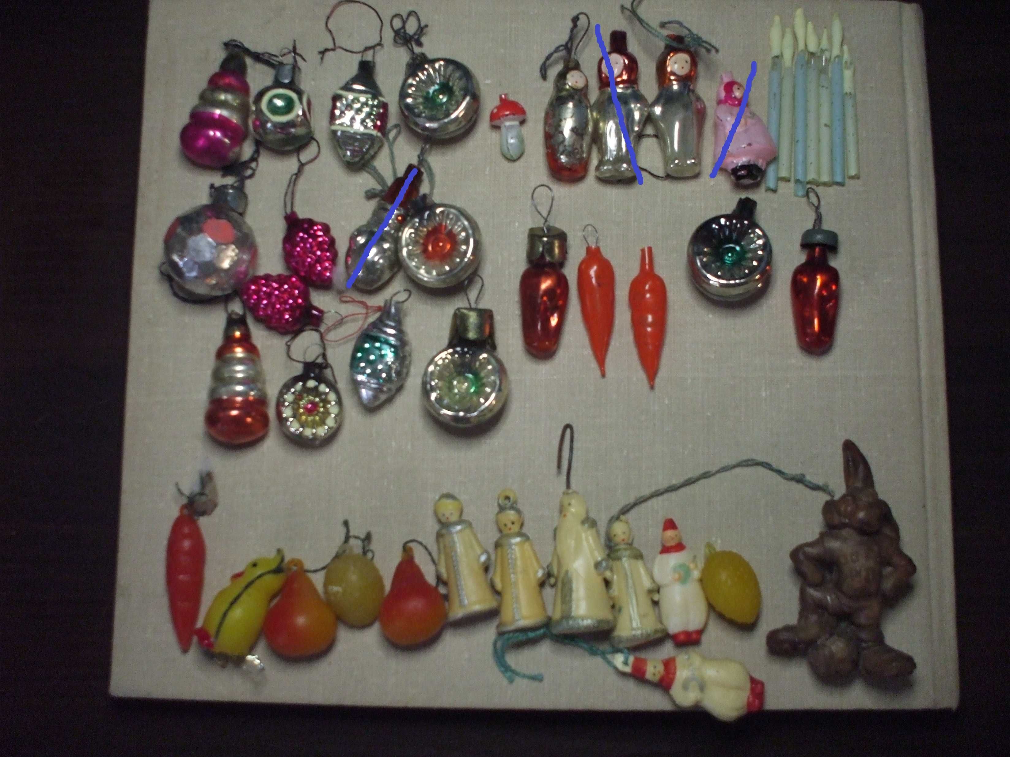 Ёлочные мини игрушки. Дед мороз, космонавты, фрукты и т.д. 50-70 гг