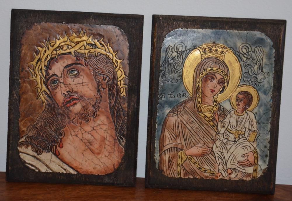 Quadros Artesanais em Madeira–Virgem Maria e Jesus – Origem: Bulgária