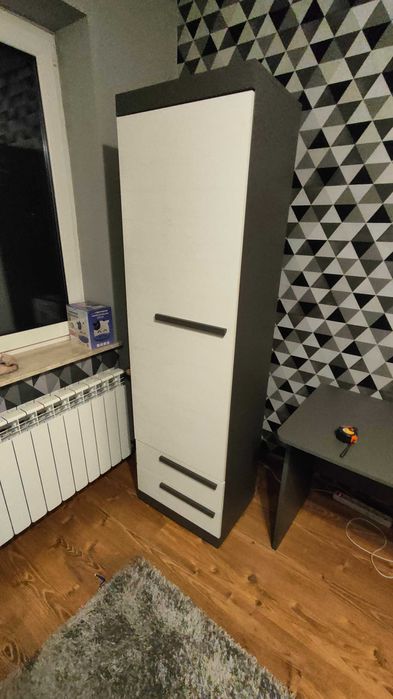 Szafka, słupek, regał - 194cm szary, biały z regałami i szufladami