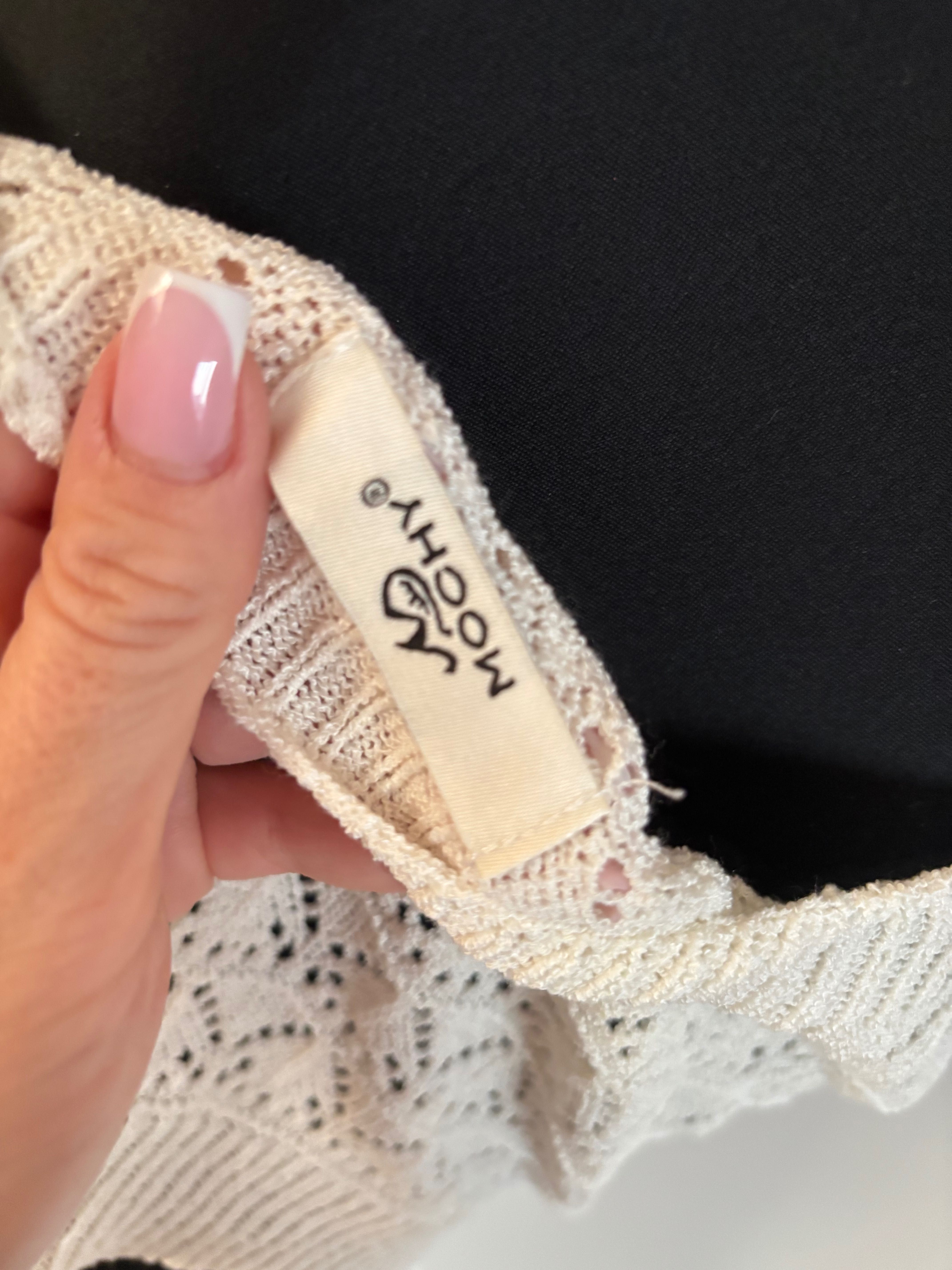 Ażurowy komplet na lato top bluzka pleciona spódnica midi boho zara