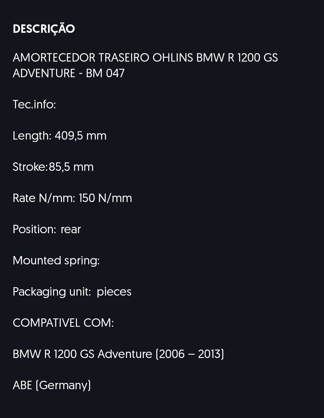 BMW 1200 GS/A amortecedor traseiro Ohlins Bm 047