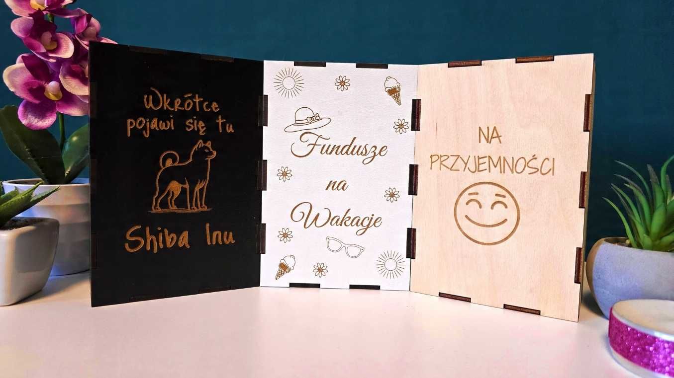 Skarbonka z własnym grawerem, dowolna grafika PERSONALIZACJA biała