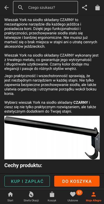 Wieszak na siodło czarny składany