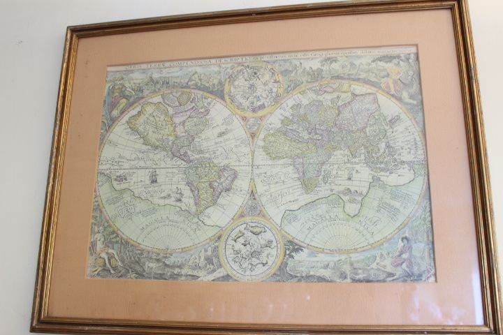 Gravura Orbis Terrae Compendiosa Descriptio duplo-hemisfério 37x 53 cm