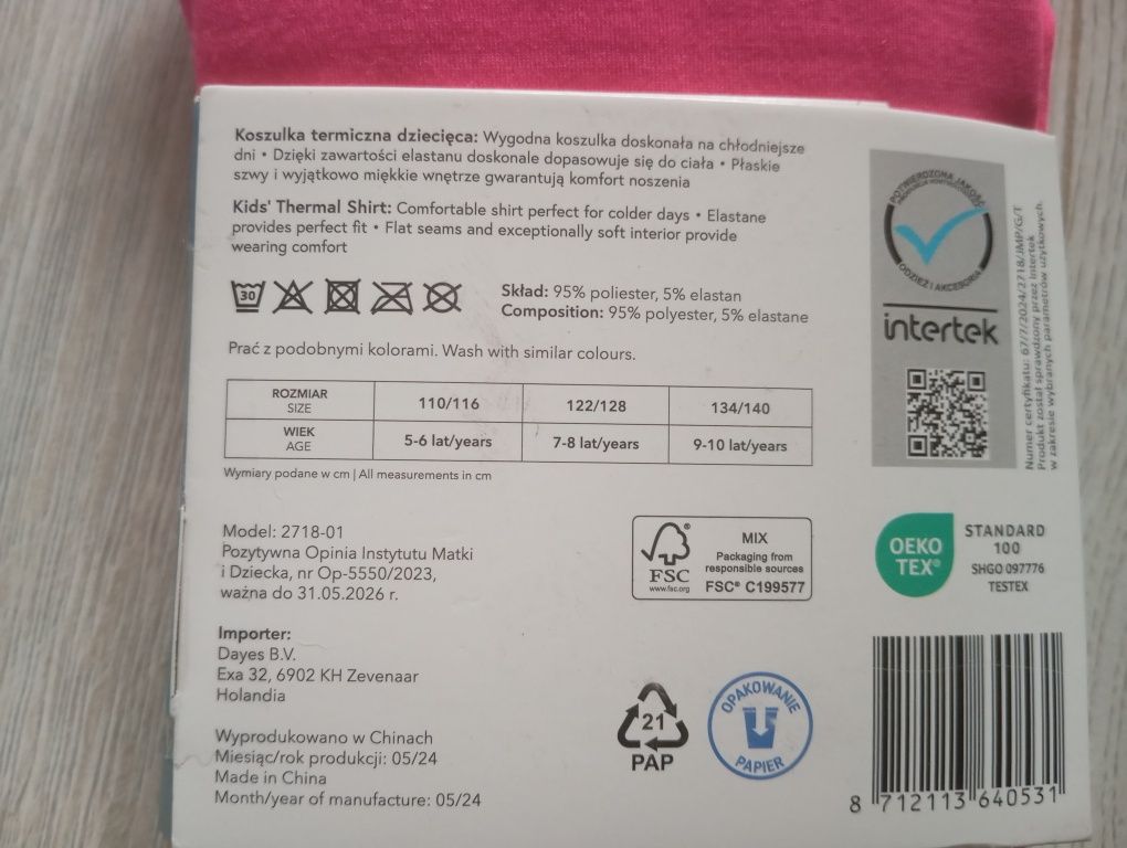 Koszulka termiczna koszulka termoaktywna dziecięca Cleve różowa 122/12