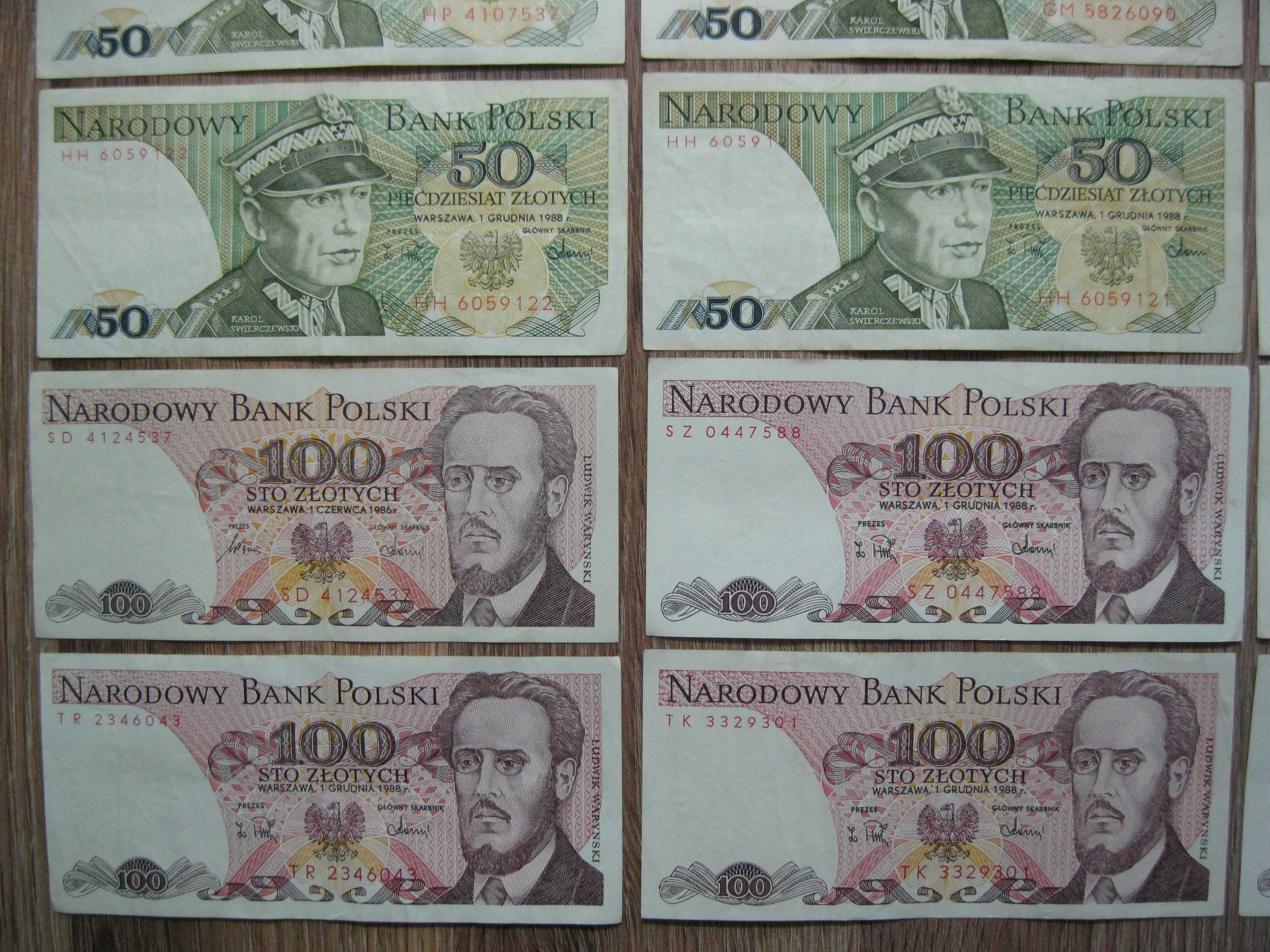 Zestaw 18 sztuk banknotów PRL 20, 50, 100 złotych