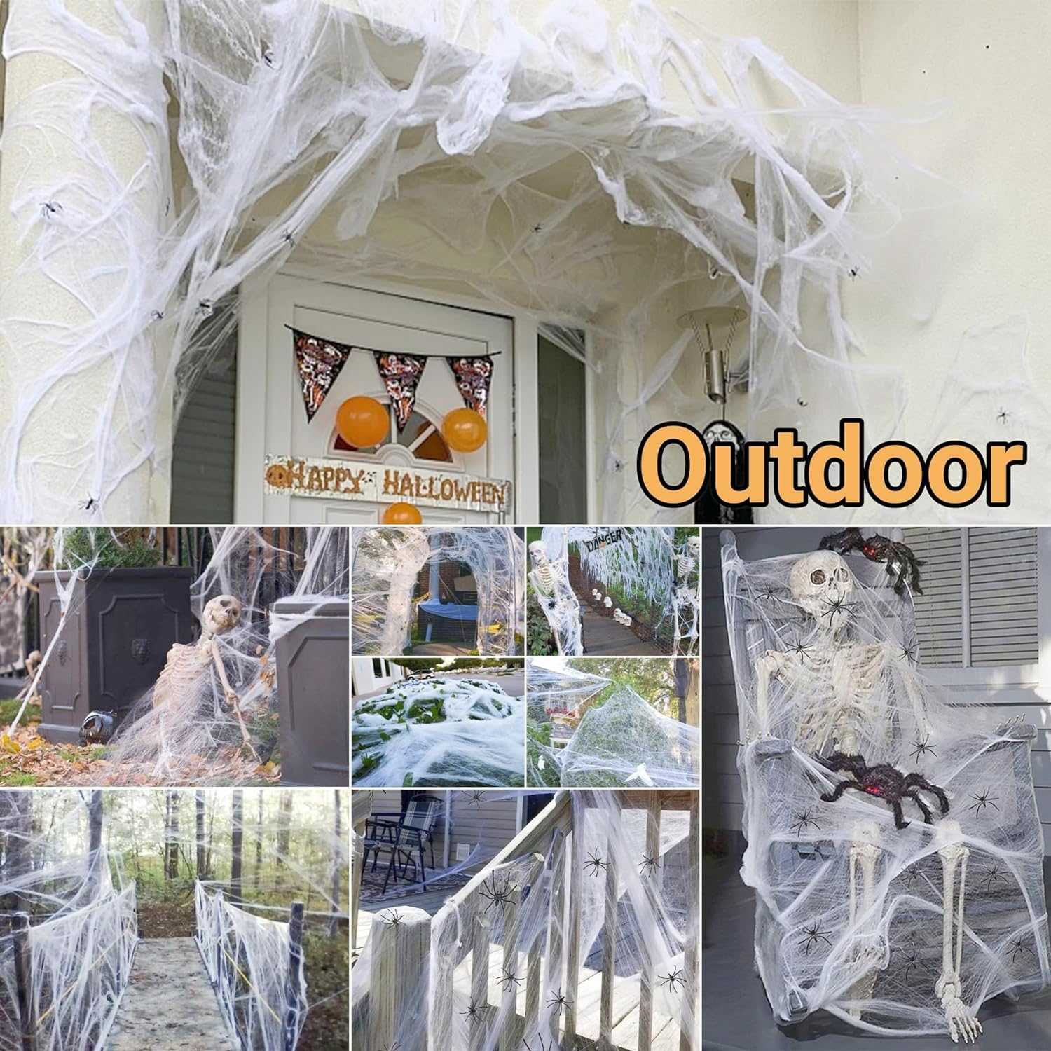 Straszna dekoracja pająki + pajęczyna na Halloween, wew i na zew.