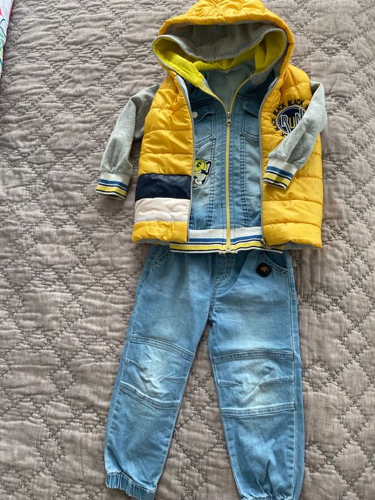 Zestaw kamizelka kurtka jeans i spodnie chłopięc 2/3 lata