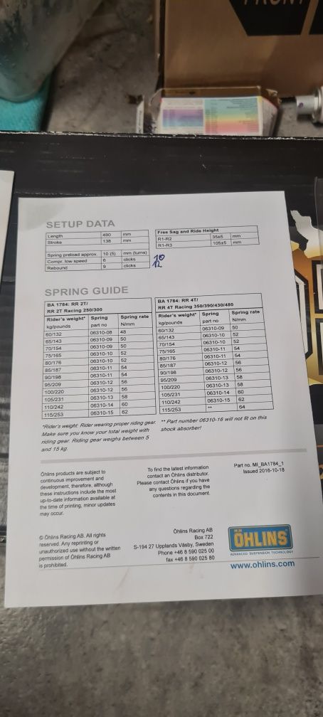 Zawieszenie öhlins ttx Flow beta rr 250/300/350