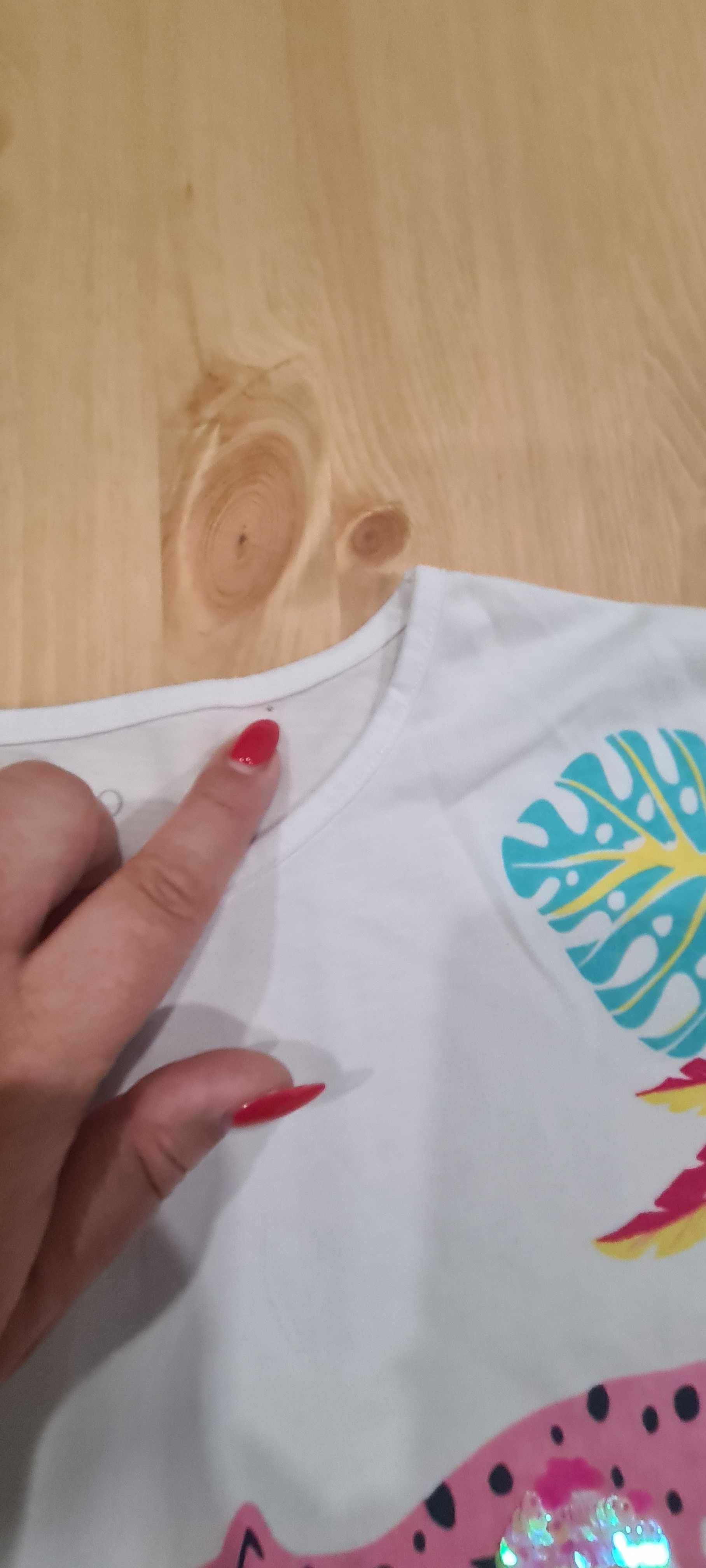 T-shirt bawełniany biały z cekinami