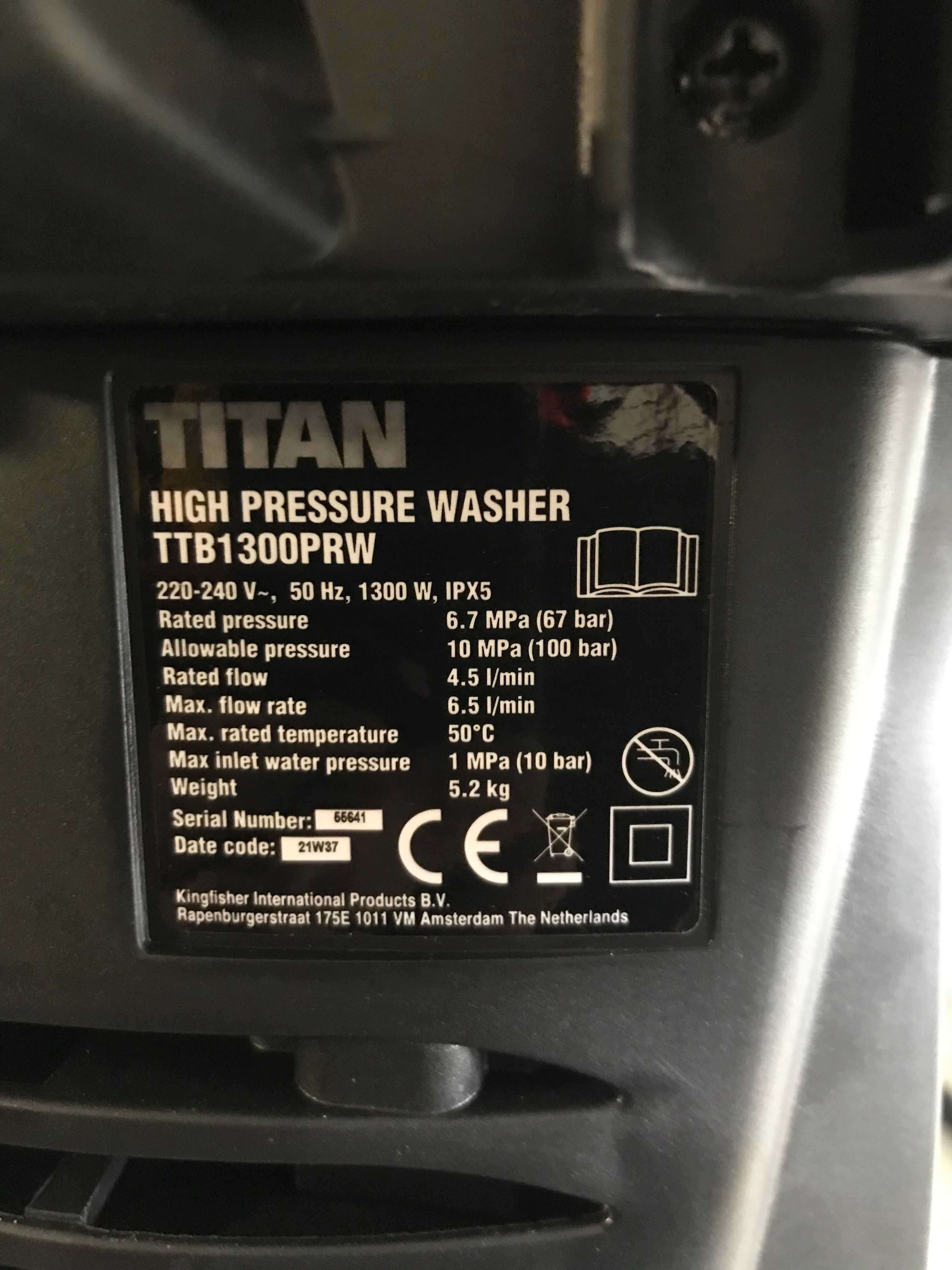 Мийка високого тиску TITAN TTB1300PRW 100 БАР 1,3 КВТ з Англії