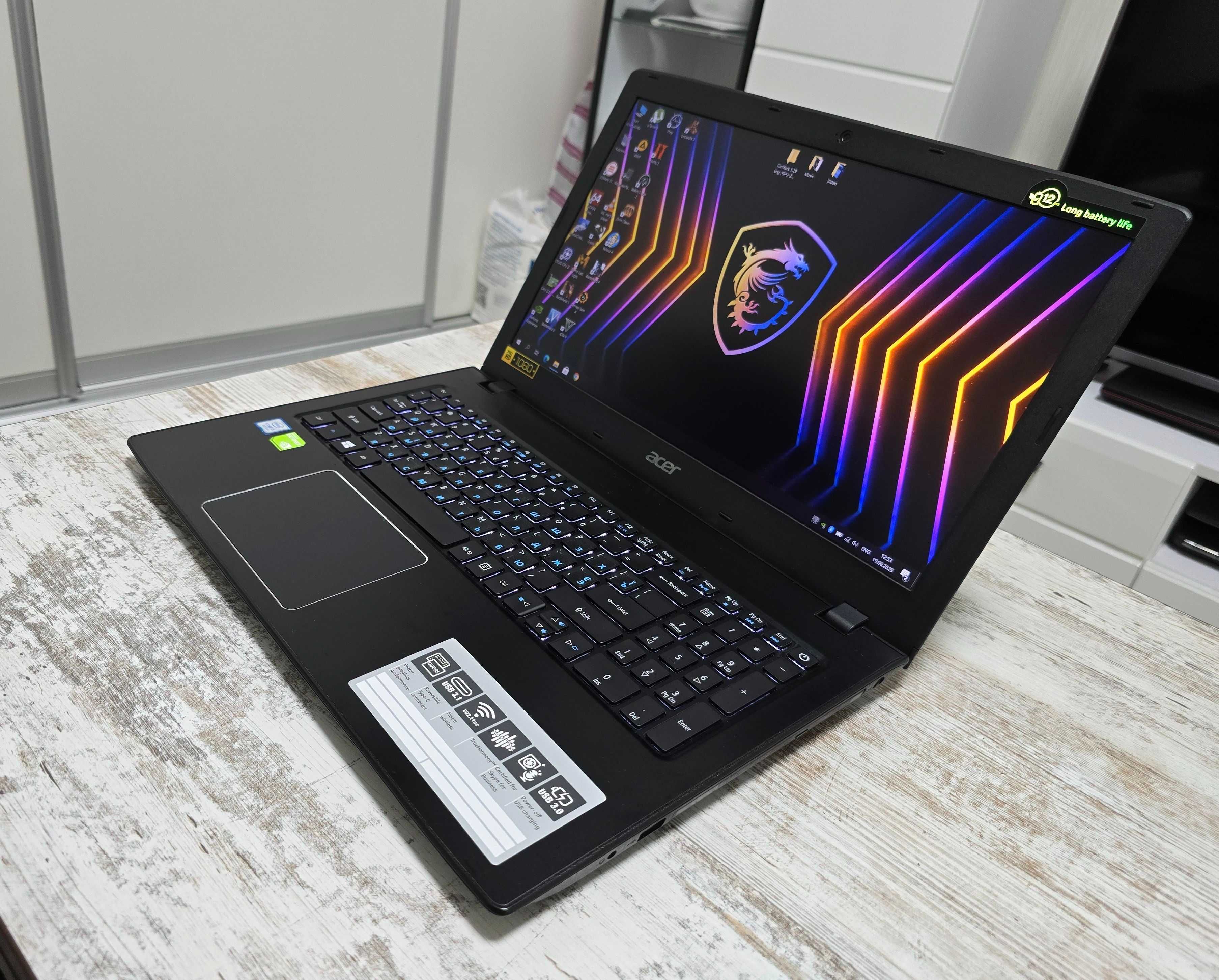 Игровой Acer 15.6" IPS (Nvidia MX150/Core i5 8-gen/16GB ОЗУ/SSD M2+HDD
