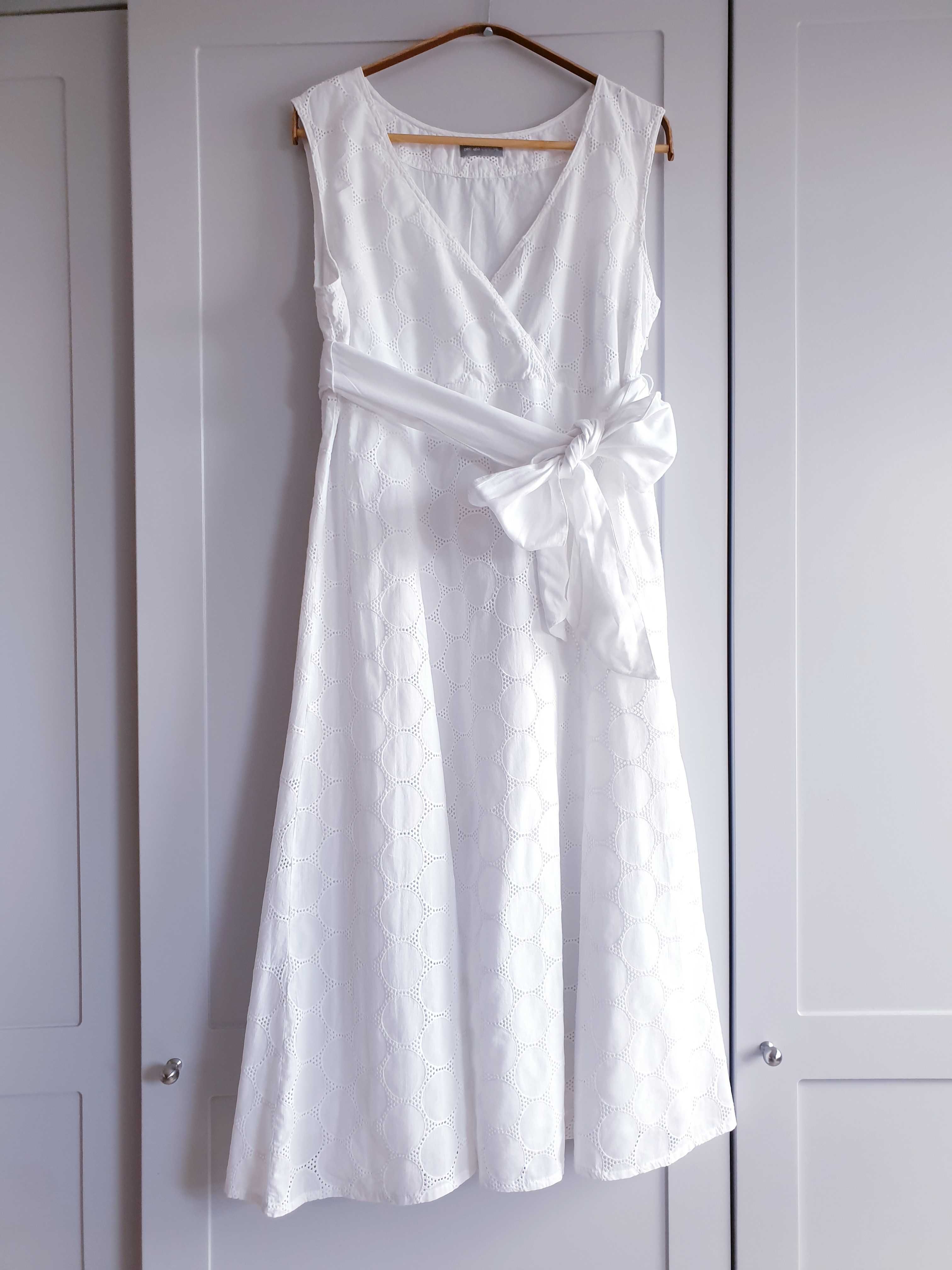 Biała haftowana sukienka midi 40 42 Per Una