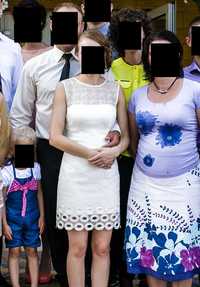 Sukienka ecru kremowa koronkowa wesele ślub chrzest komunię S 36 XS 34