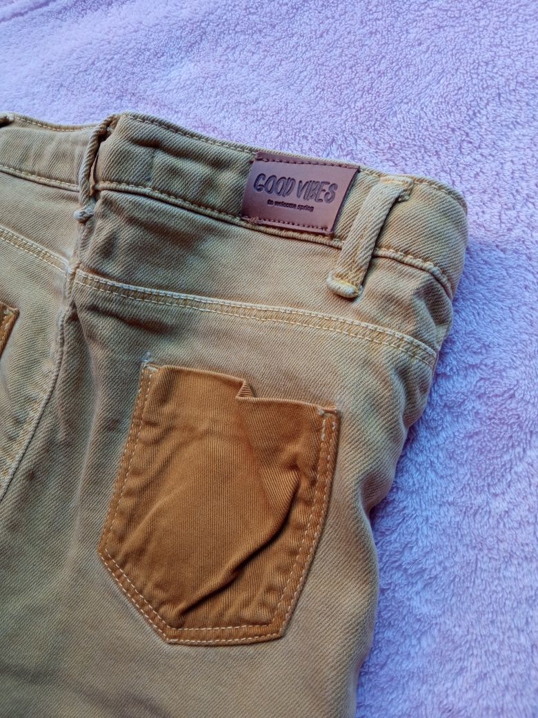 Spodnie jeans musztardowe strzępienia Zara r. 104 nowe