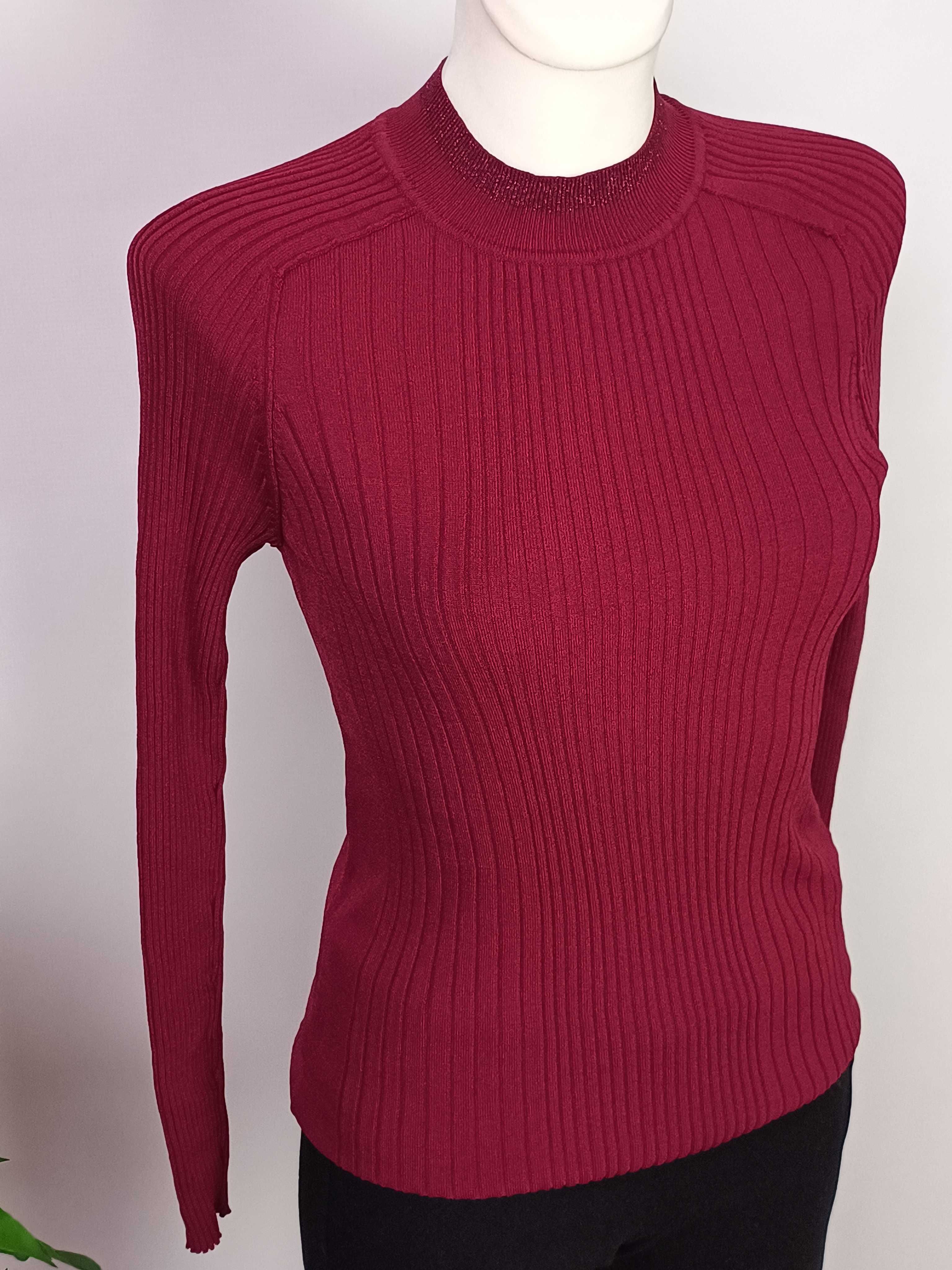 Bordowy burgundowy sweter półgolf prążki damski Next 42 XL