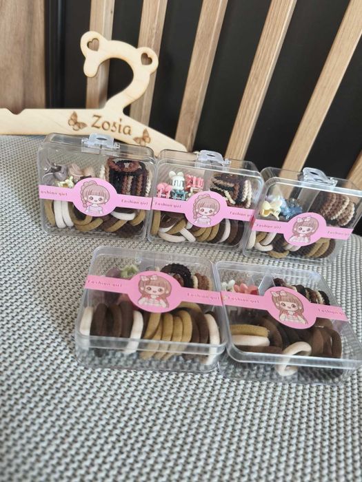 Brązowe beżowe gumki żabki do włosów akcesoria nowa opakowanie