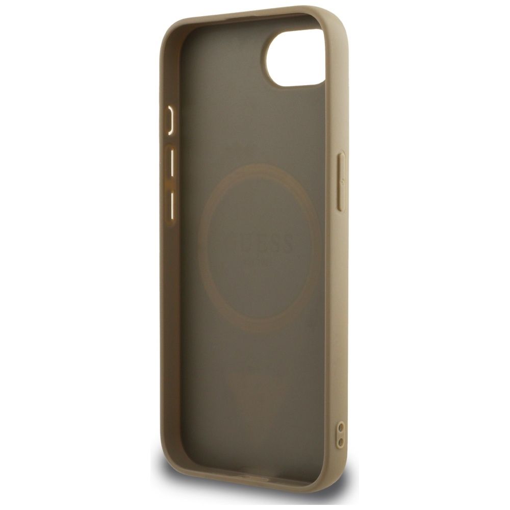 Etui Guess Grained Triangle MagSafe do   iPhone 16e brązowy