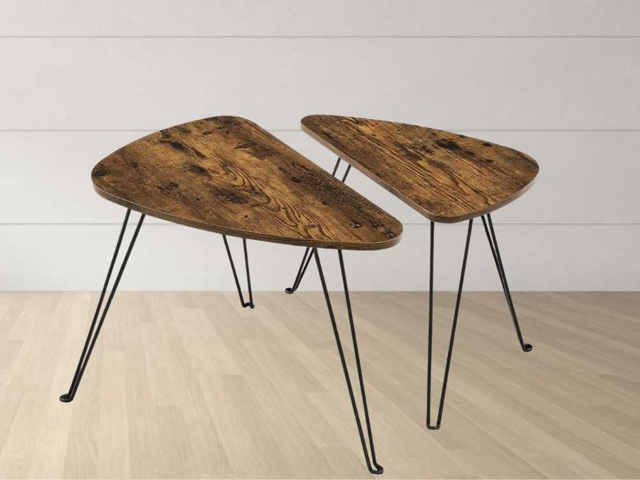 Zestaw Dwa Stoliki Kawowe Zakrzywione Nóżki Rustykalny Loft