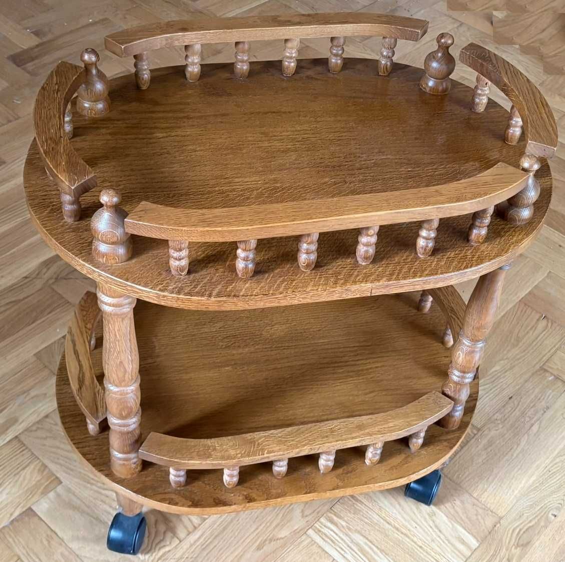 barek dębowy na kółkach lite drewno fornir solidny stylowy rustykalny