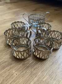 Koszyczki uchwyty metalowe do herbaty cukiernica PRL