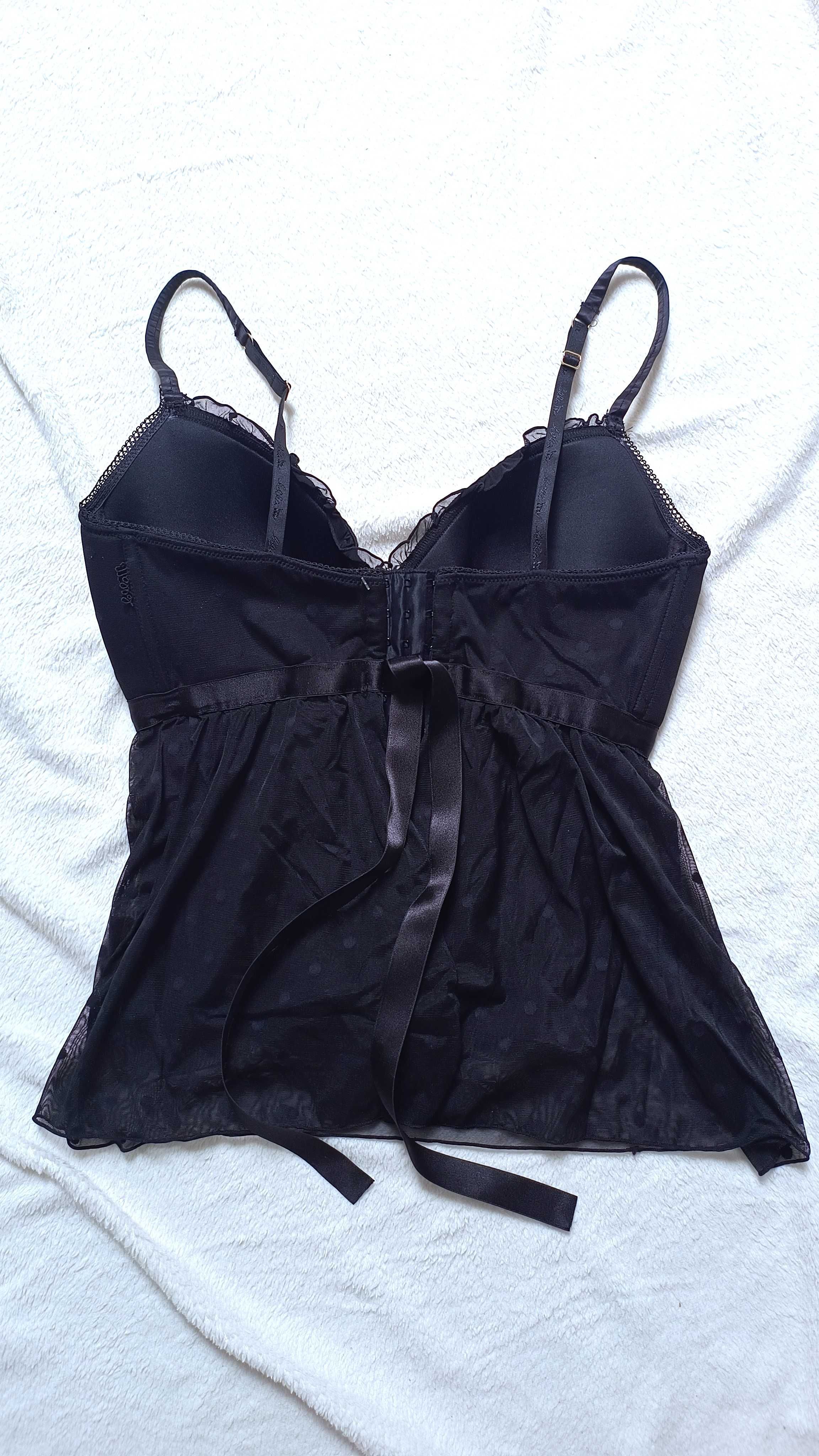 Sexi koszulka nocna z gorsetem delikatny top usztywniane miseczki 80C