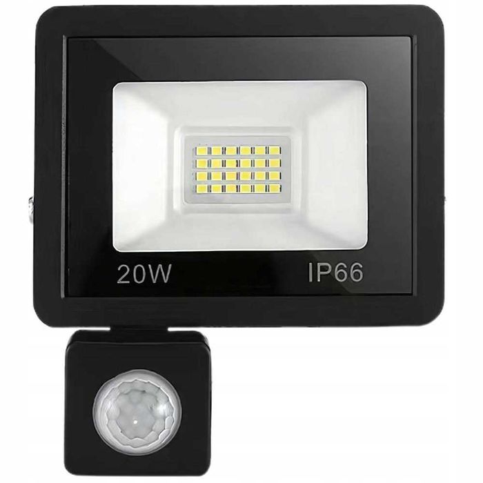 Halogen naświetlacz reflektor led 20w 6000k z czujnik ruchu zmierzchu