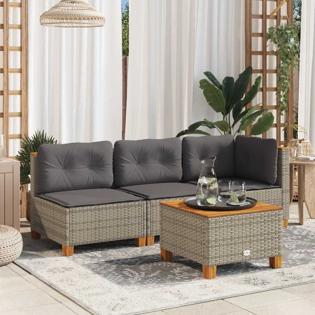 Stolik ogrodowy, szary, 55x55x36 cm rattan PE i drewno akacjowe