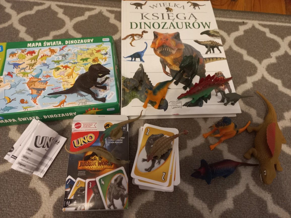 Dinozaury puzzle  karty uno figurki encyklopedia dinozaurow