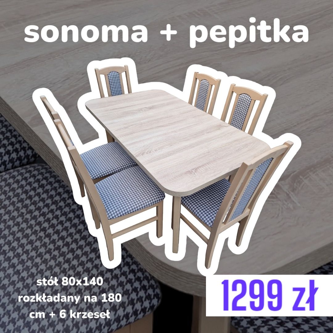 Nowe: Stół rozkładany + 6 krzeseł, orzech + szary, dostawa PL, NOWE