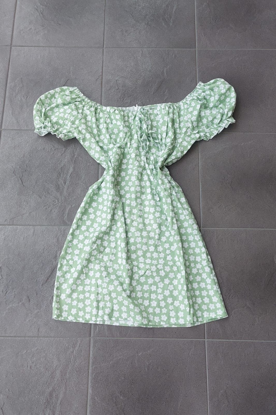 Sukienka mini zwiewna rękawy bufki M/L Nowa Shein