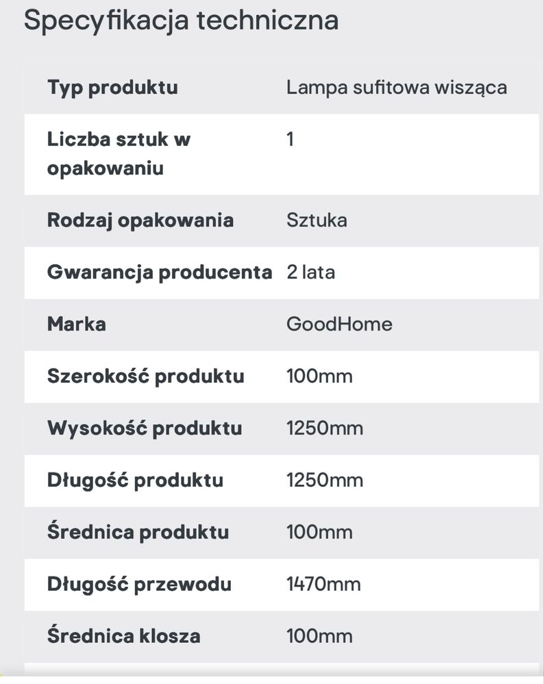 Zawiesie do lampy GoodHome Klentony E27 białe