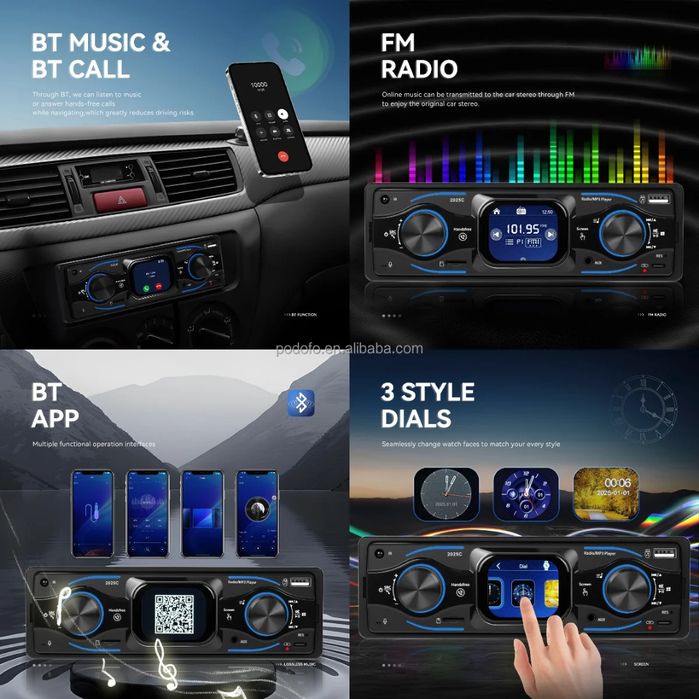 Rádio 1Din Ecrã Tátil 2.17" | Bluetooth | USB-C Carga Rápida | Novo