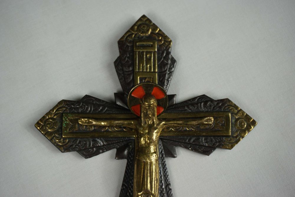 Stary krzyż wiszący pasyjka Pan Jezus mosiądz 22.5cm